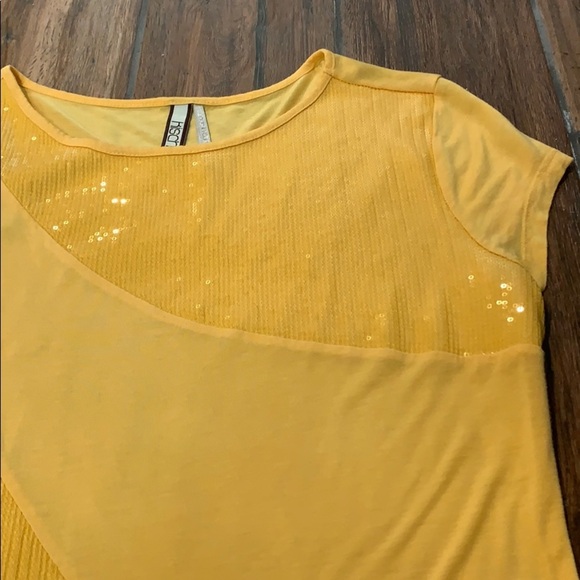 Kische Women's Large Yellow Sequined Block Long T-Shirt Going Out Party Concert - Picture 3 of 6